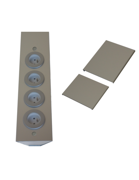 Bloc 4 prises d'angle-réglable en hauteur-inox brossé