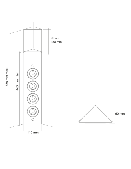 Bloc 4 prises d'angle-réglable en hauteur-inox brossé