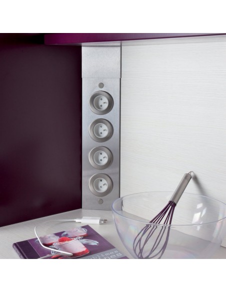 Bloc 4 prises d'angle-réglable en hauteur-inox brossé