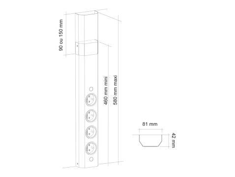Bloc 4 prises frontal-réglable en hauteur-inox...