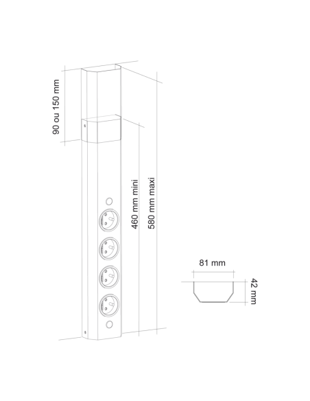Bloc 4 prises frontal-réglable en hauteur-inox brossé