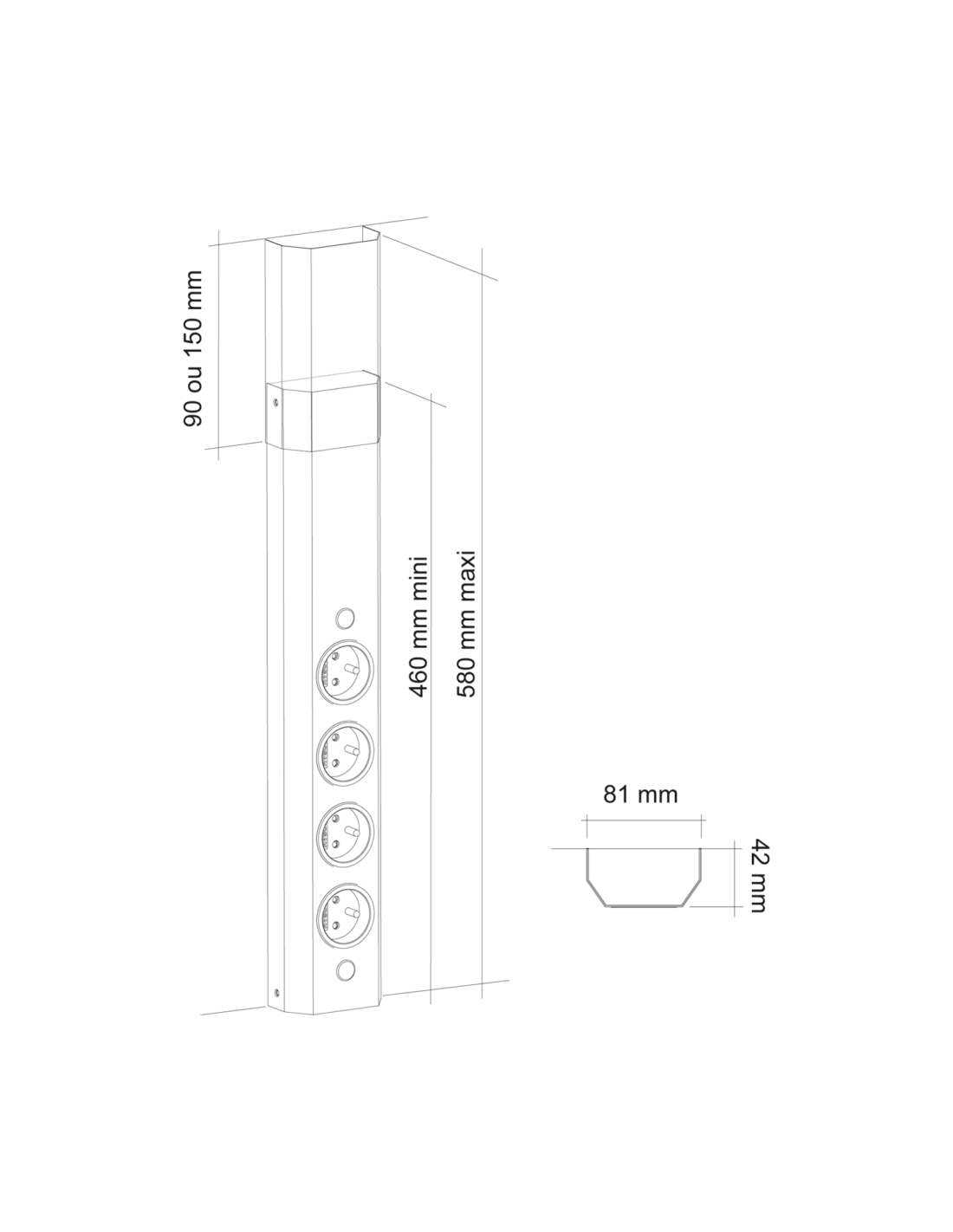 Bloc prise d'angle inox 4 prises ajustable en hauteur