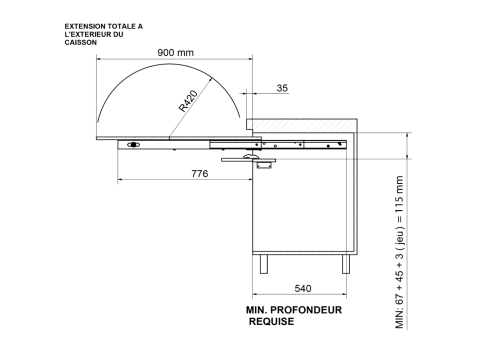 Table escamotable 60 cm