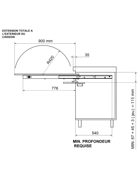 Table escamotable 60 cm